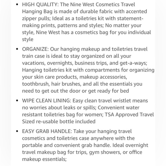 NWT Nine West Hanging Travel Organizer - Picture 4 of 6